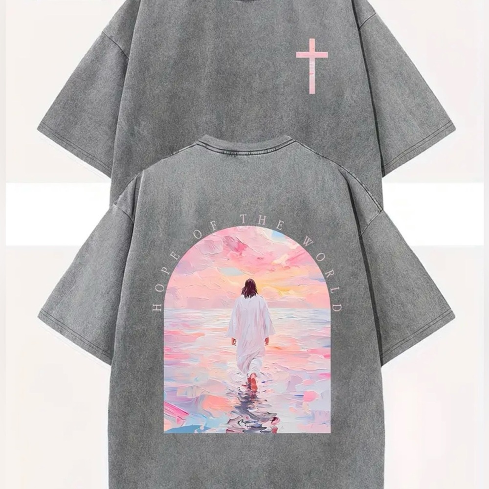 Gray T-Shirt with Pink Cross Design